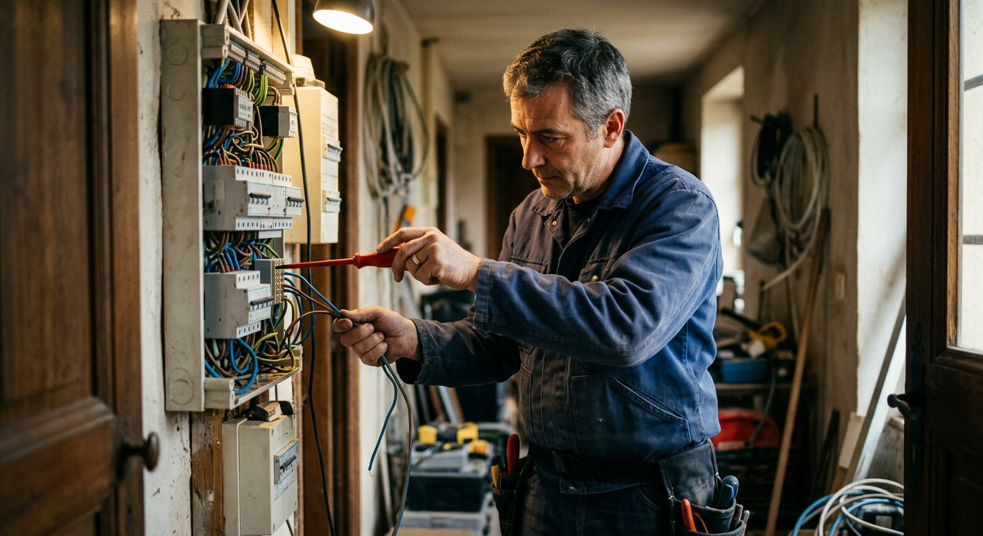 Électricien au travail sur un chantier