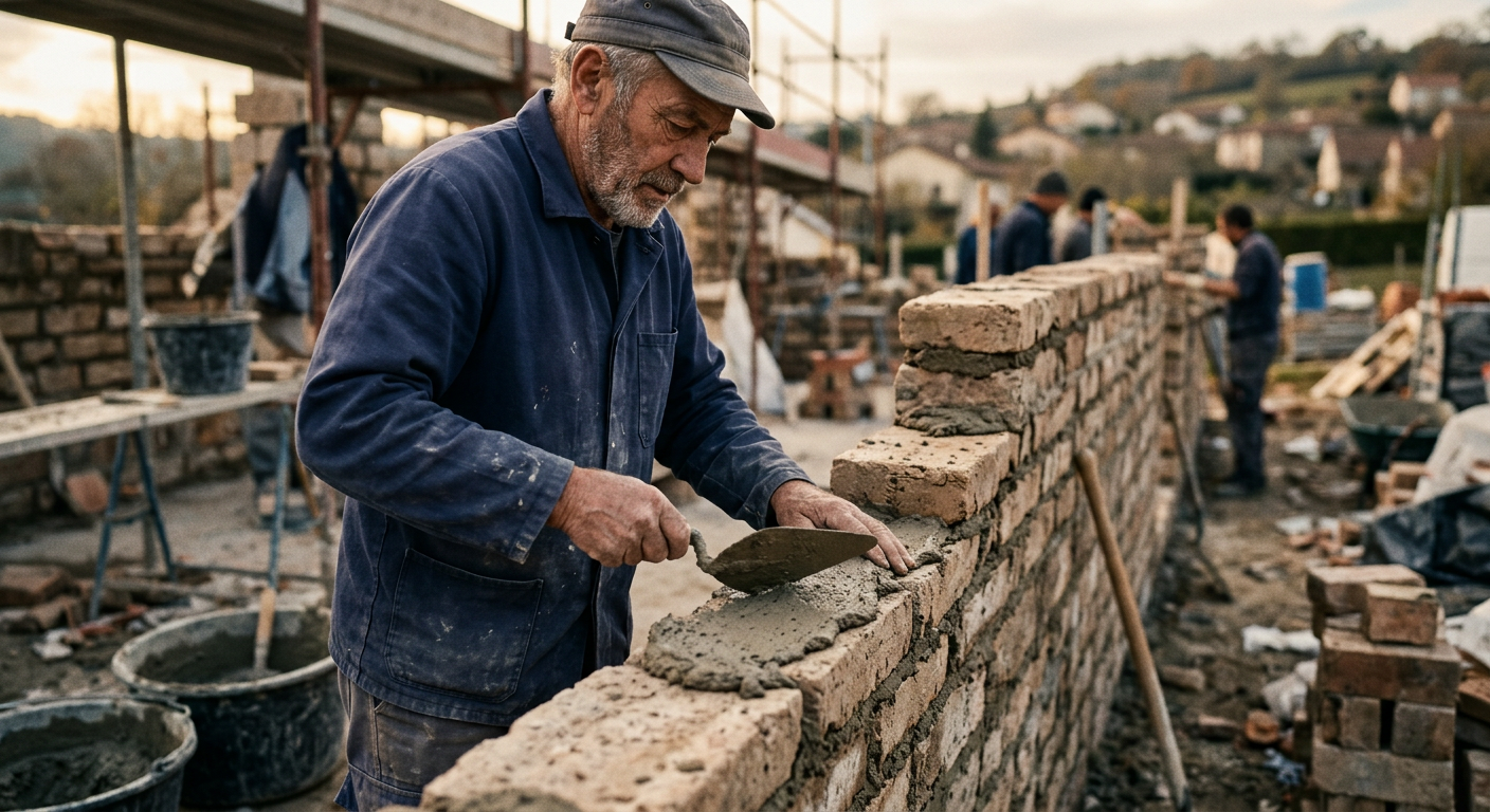 Maçon au travail sur un chantier